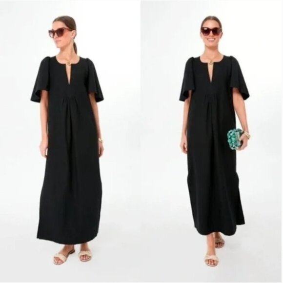Pomander Place Black Finley Flutter Sleeve Cotton Long Maxi Dress NWOT - Picture 1 of 11